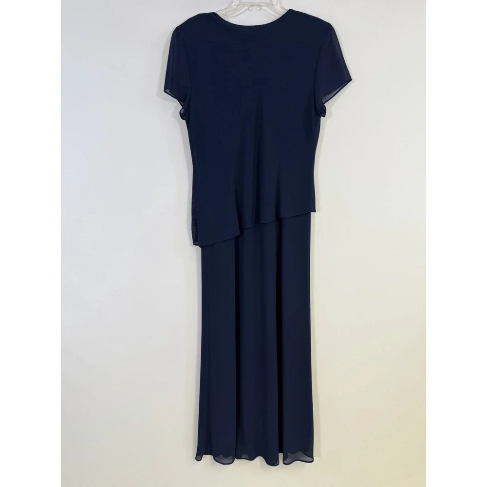 Positive Attitude Royal‎ Blue Beaded Short Sleeve Maxi Dress Size 14 Vtg Formal